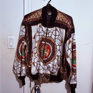 PMB Fashion Apparel Baroque Print Bomber Jacket